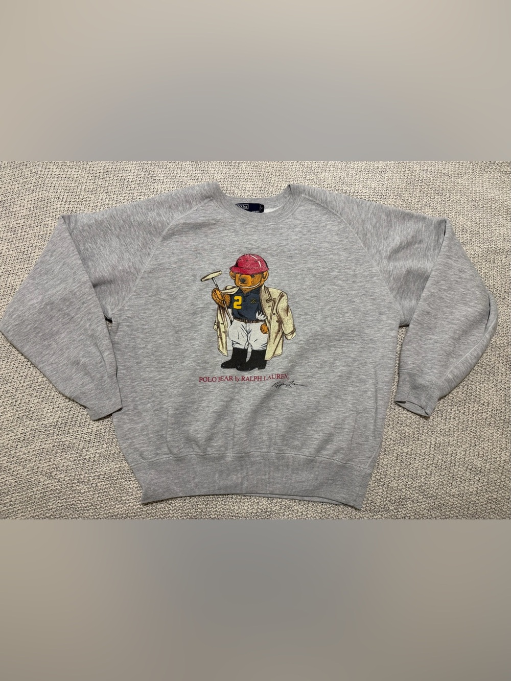 90s AUTHENTIC RALPH LAUREN POLO BEAR #2 grey sweatshirt - medium
